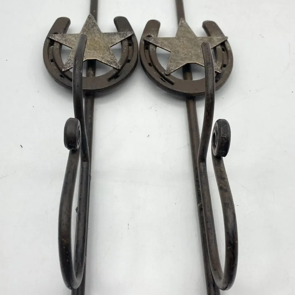 VTG Arrowhead‎ Horseshoe Star Wall Hooks Set 2 Metal Coat Hat Rack Western Ranch
